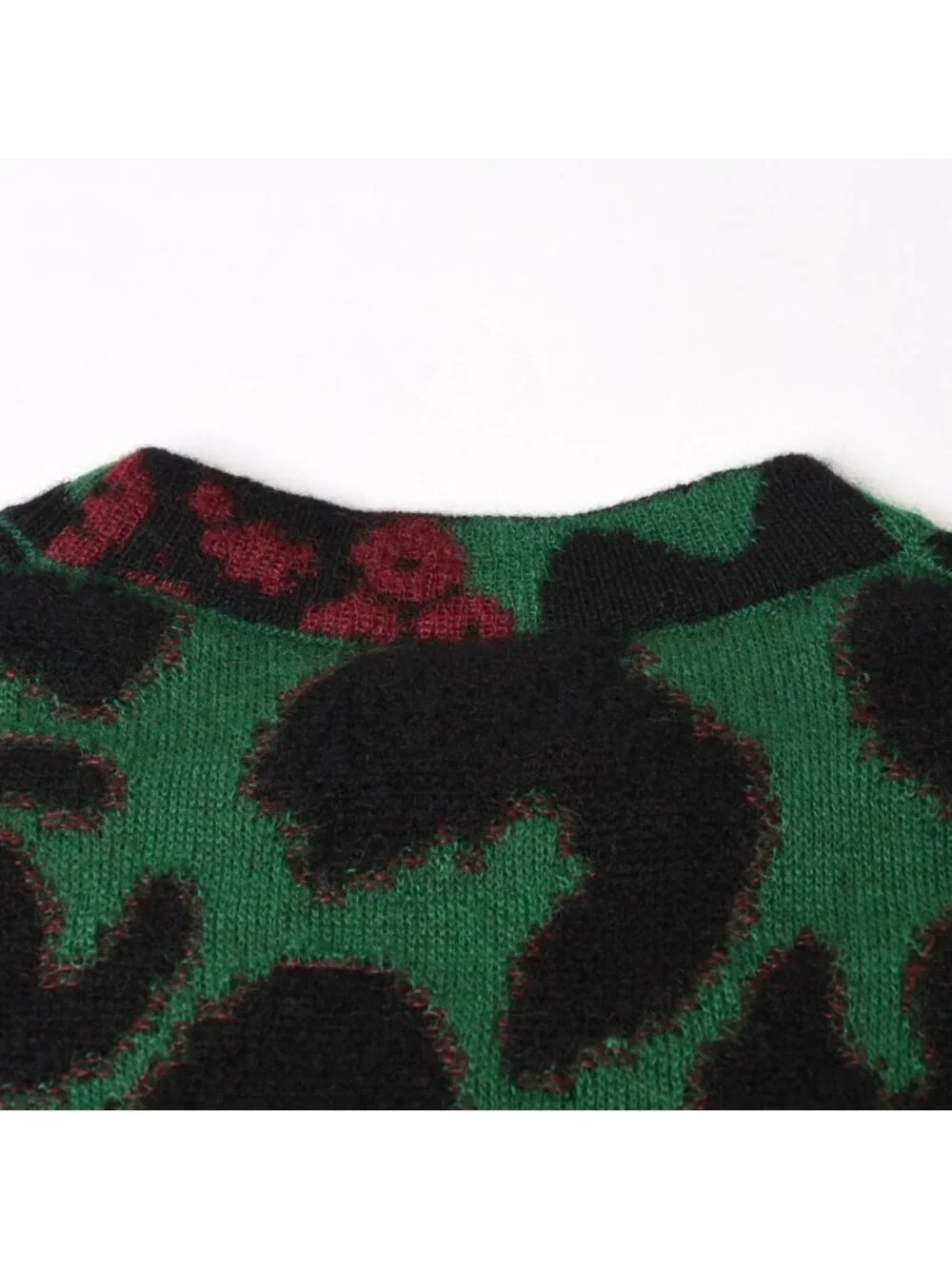 Chanel Knit Sweater CC Logo Leopard Green Cashmere Mohair Wool 4 34